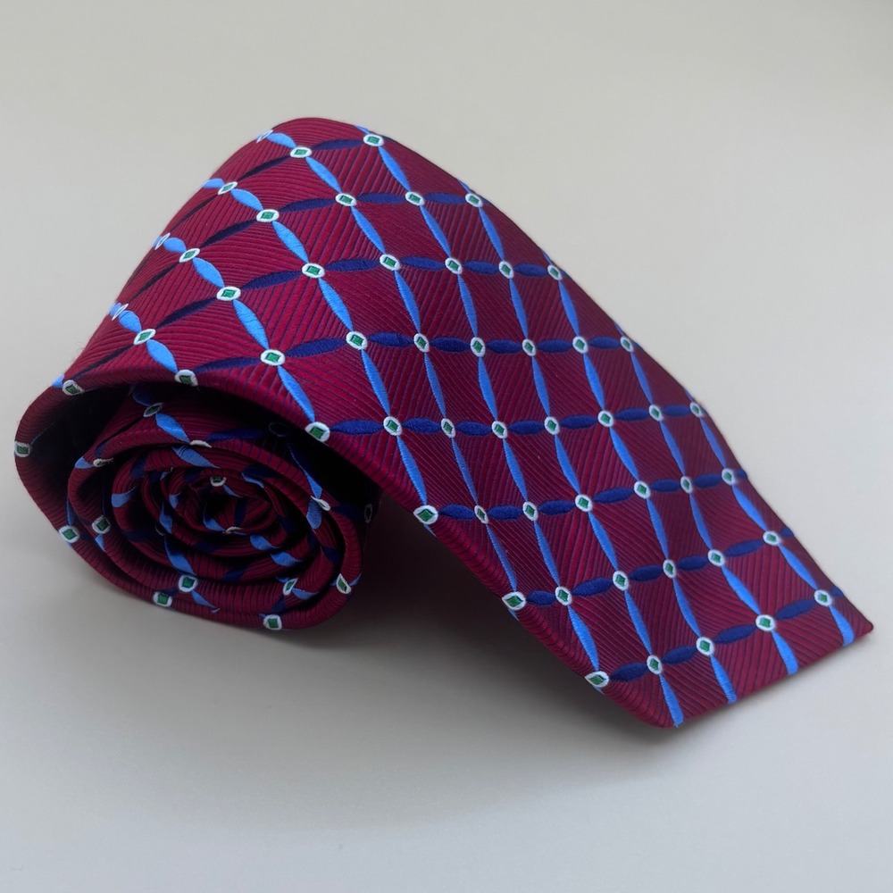 Jos.‎ A. Bank Signature Collection Red Geometric Silk Tie Mens Burgundy Blue